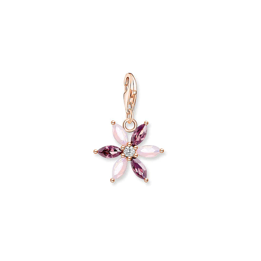 Charm Pendant Flower Pink Stones