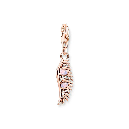 Charm Pendant Phoenix Feather With Pink Stones