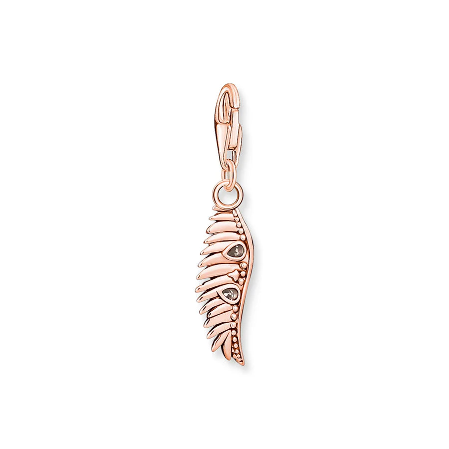 Charm Pendant Phoenix Feather With Pink Stones