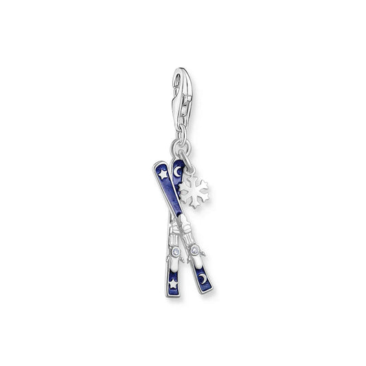 Silver Charm Blue Skis With Snowflake Charm