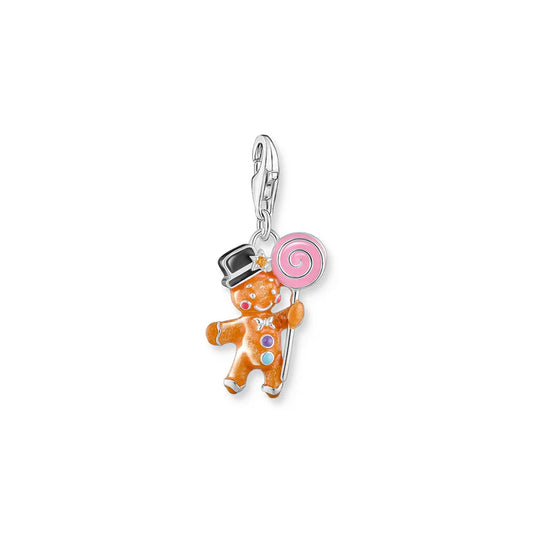 Silver Blackened Gingerbread Man Charm With Lollipop
