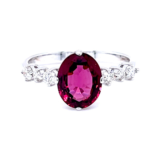 Natural Rhodolite Garnet & Diamond Ring