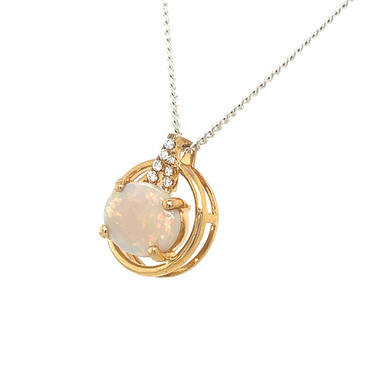 Natural solid Opal & Diamond Pendant