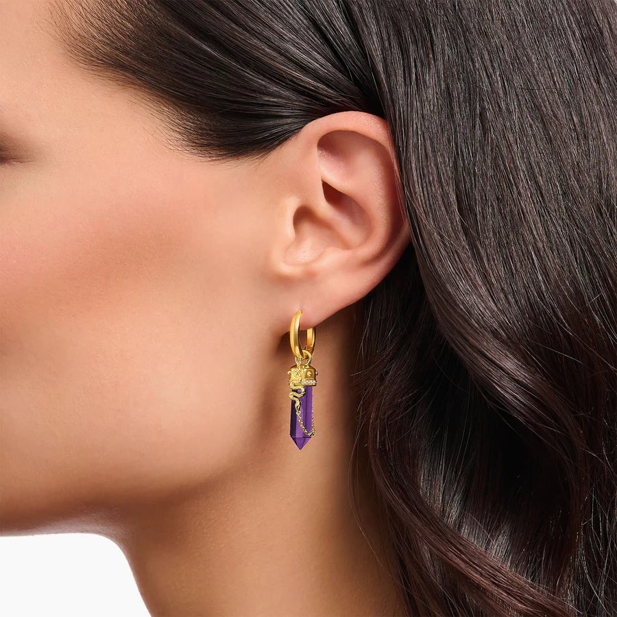 Cosmic Hoop Earrings With Imitation Amethysts