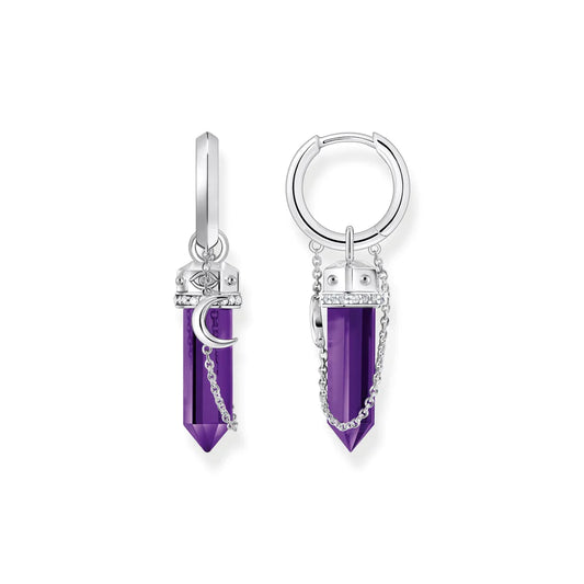 Cosmic Hoop Earrings With Imitation Amethysts