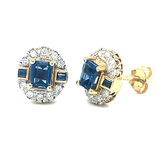Natural Sapphire & Diamond Stud Earrings