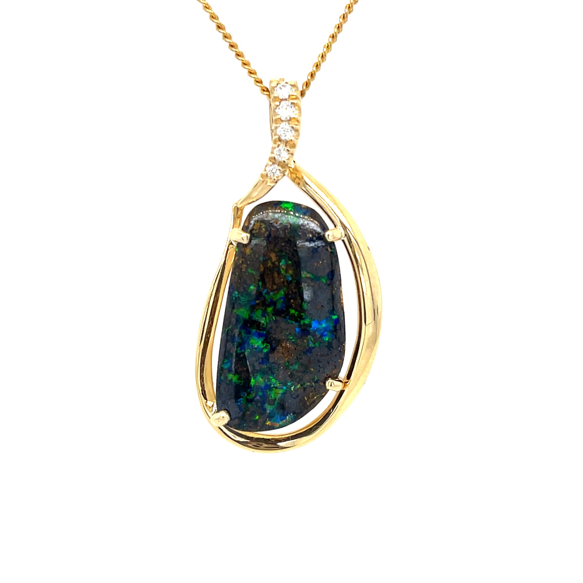 Natural Boulder Opal & Diamond Pendant