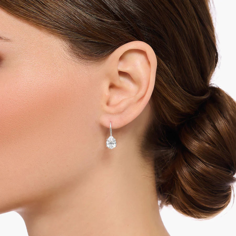 Earrings With White Drop-shaped Zirconia