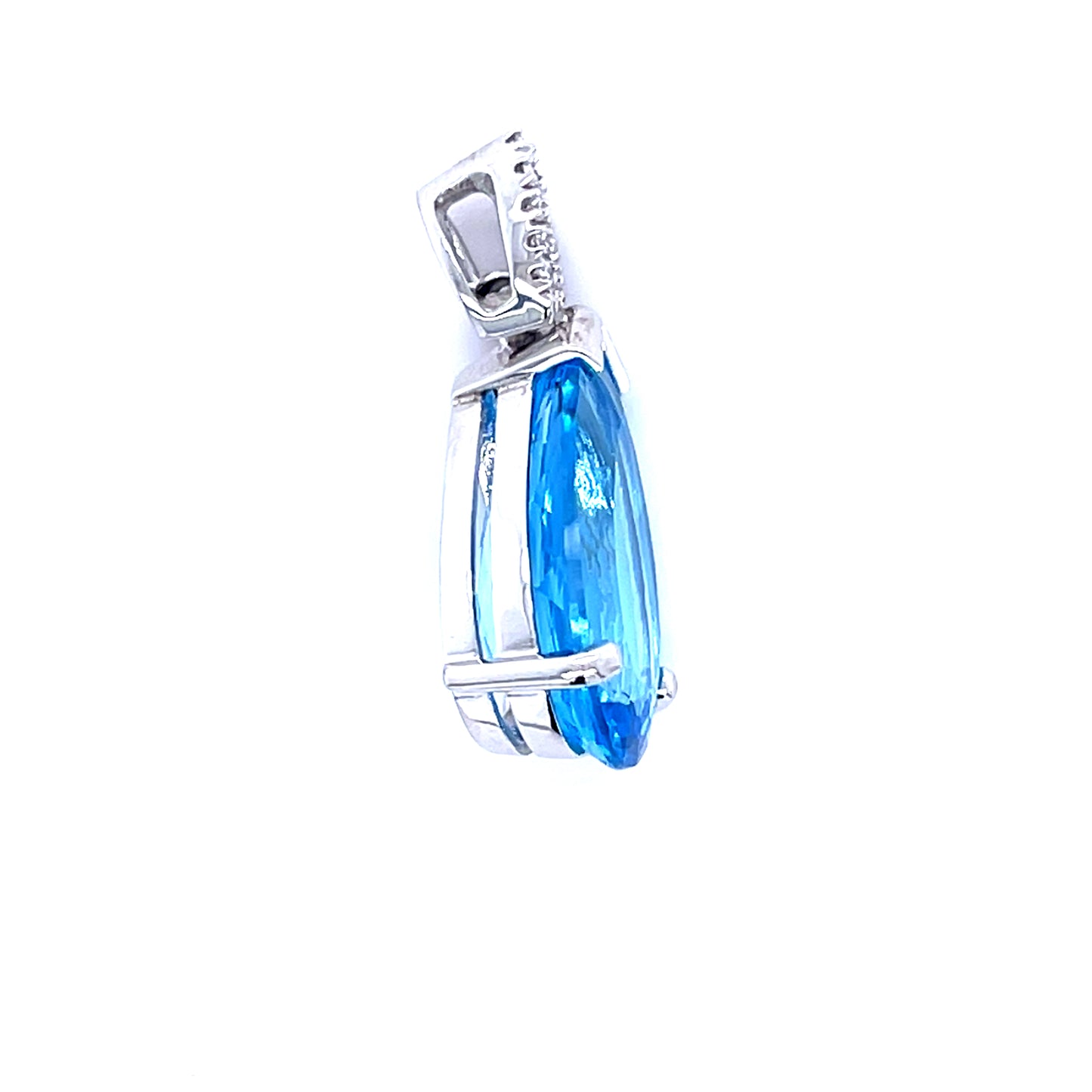 White Gold Blue Topaz & Diamond Pendant