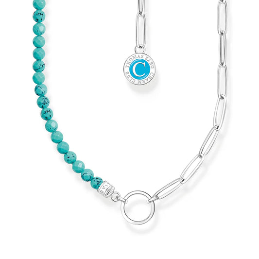 Charm Necklace With Turquoise And Chain Links Silver