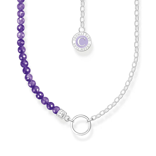 Silver Charm Necklace With Violet Beads