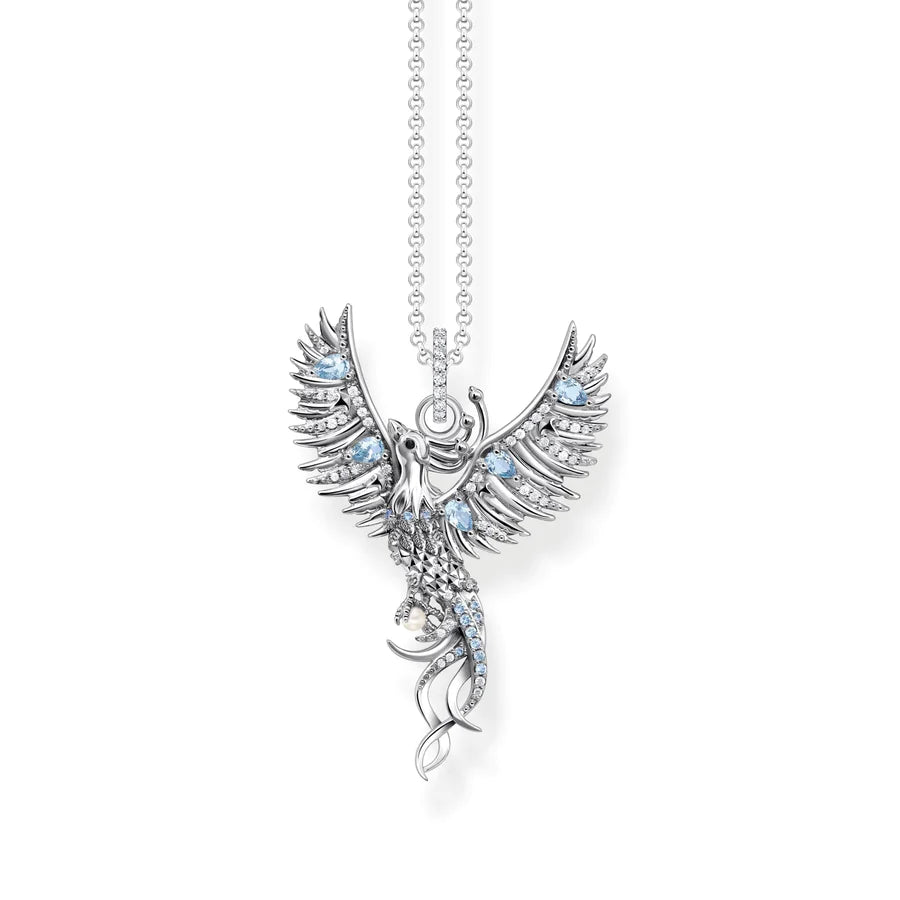 Phoenix Silver Necklace With Blue Stones