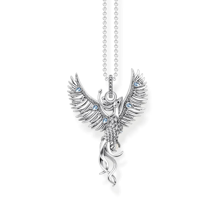 Phoenix Silver Necklace With Blue Stones