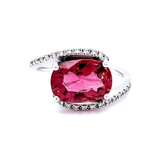 Natural Pink Tourmaline & Diamond Ring