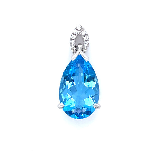 White Gold Blue Topaz & Diamond Pendant
