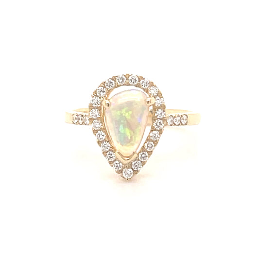 Natural Crystal Opal & Diamond Halo Dress Ring