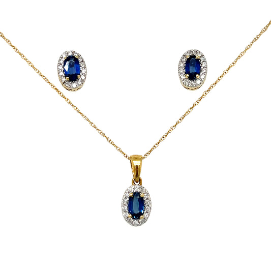 Yellow Gold Blue Sapphire & Diamond Set