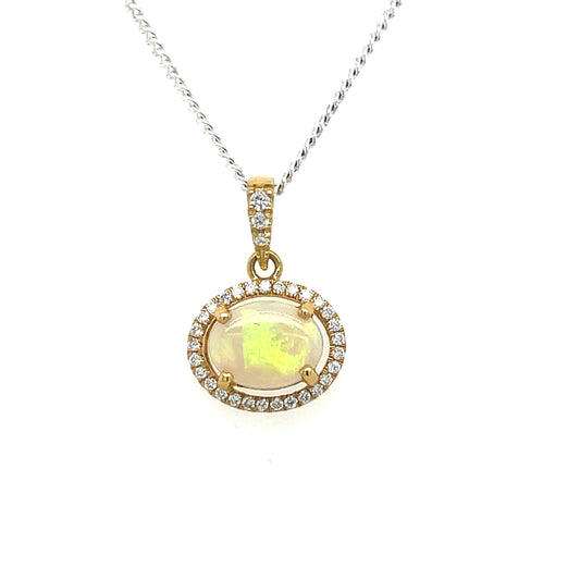 Natural solid Opal & Diamond Pendant
