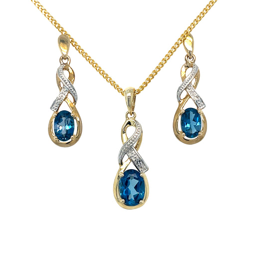 Natural London Blue Topaz & Diamond Set