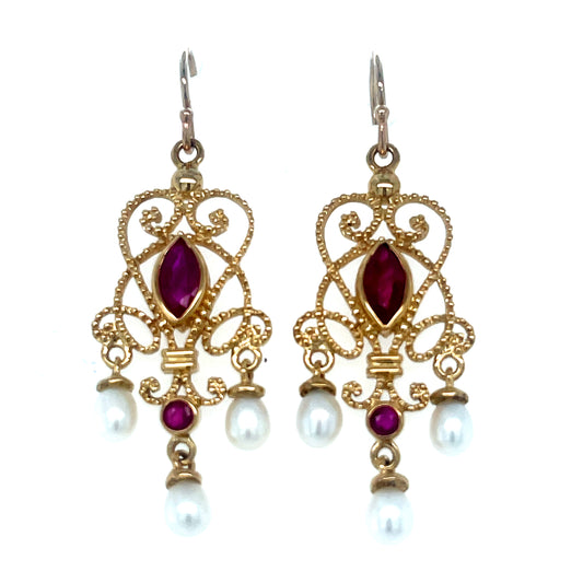 Natural Rubies & Pearls Drop Earrings