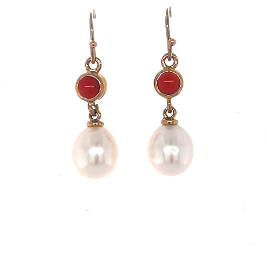 Pearl & Coral drop Earrings