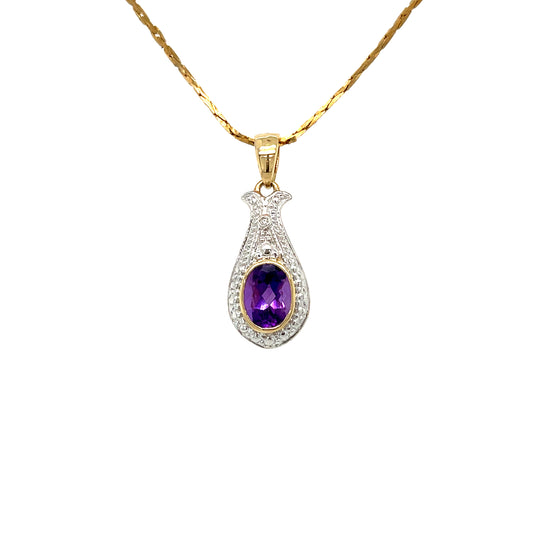 Natural Amethyst & Diamond Pendant