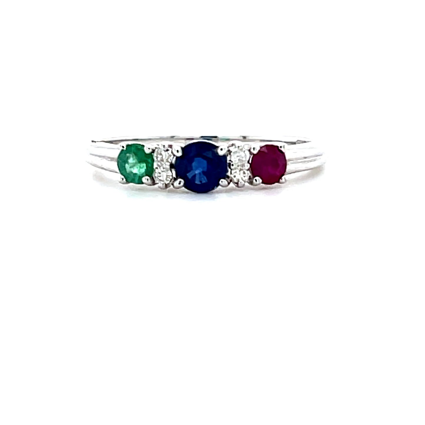 White Gold Trilogy Ring With Natural Jems