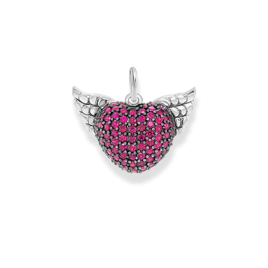 Pendant Winged Heart With Red Stones