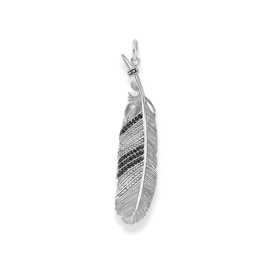Pendant Raven Feather With Black Stones