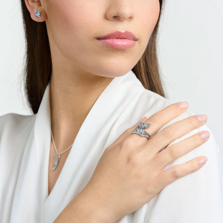 Charm Pendant Phoenix Feather With Blue Stones