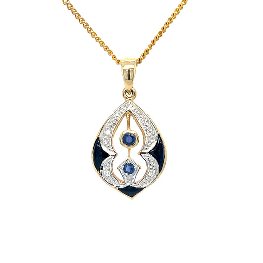 Natural Sapphire, Onyx & Diamond Pendant