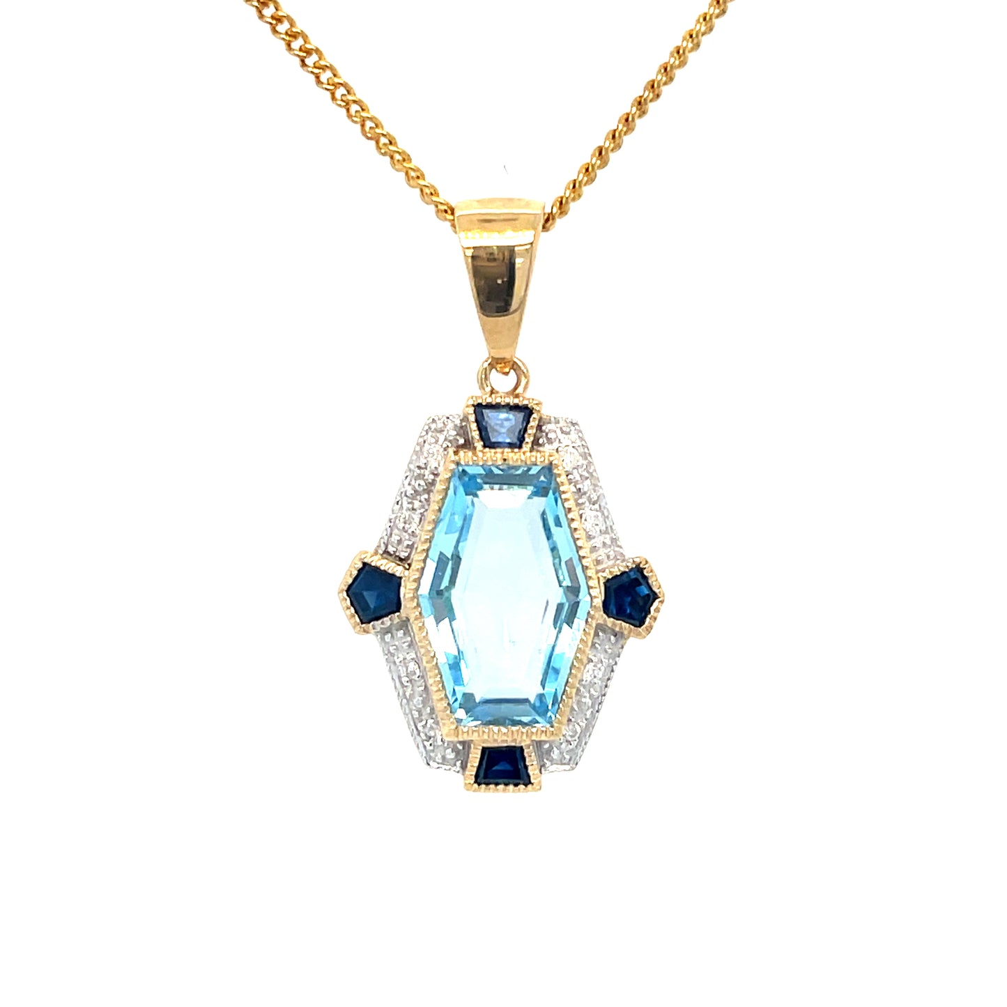 Natural Blue Topaz, Sapphire & Diamond Pendant