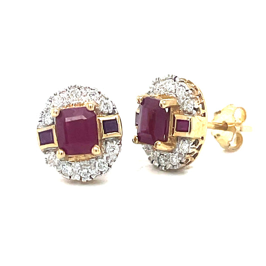 Natural Ruby & Diamond Stud Earrings