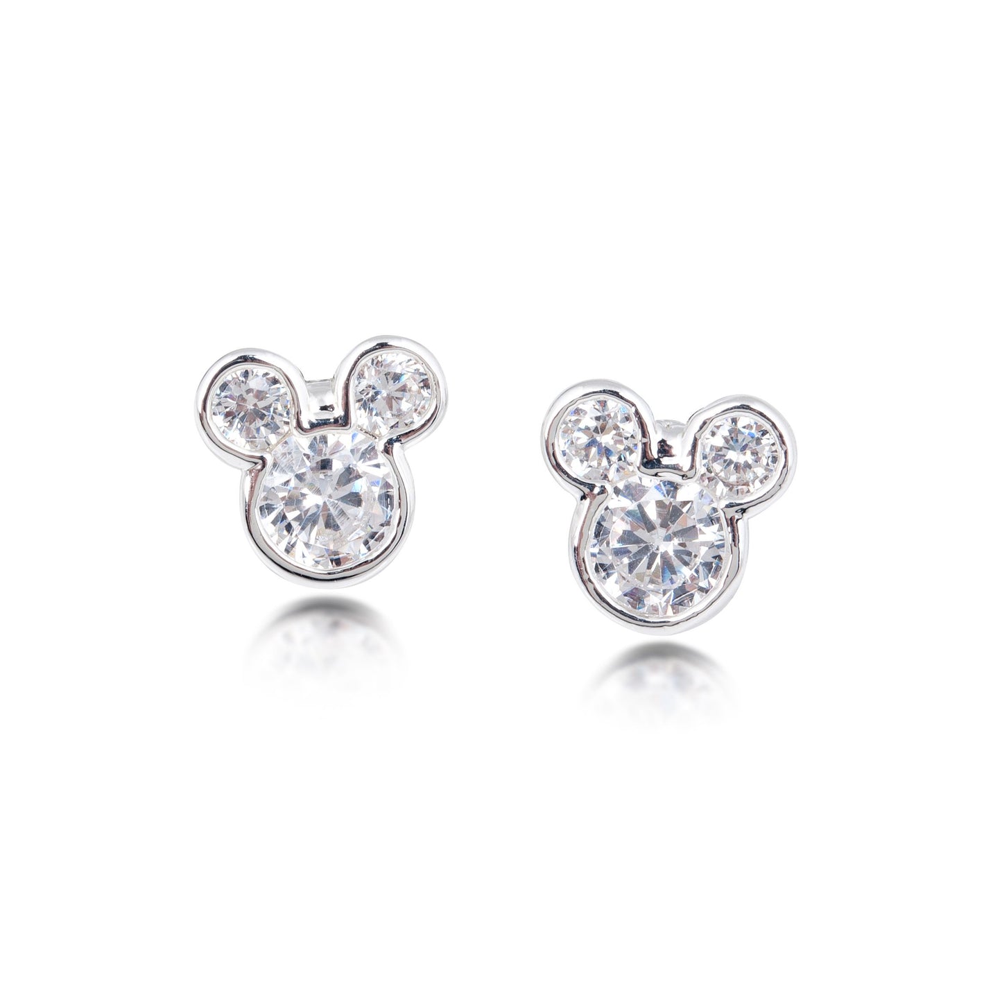 Mickey Mouse Crystal Stud Earrings - Silver