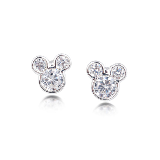 Mickey Mouse Crystal Stud Earrings - Silver
