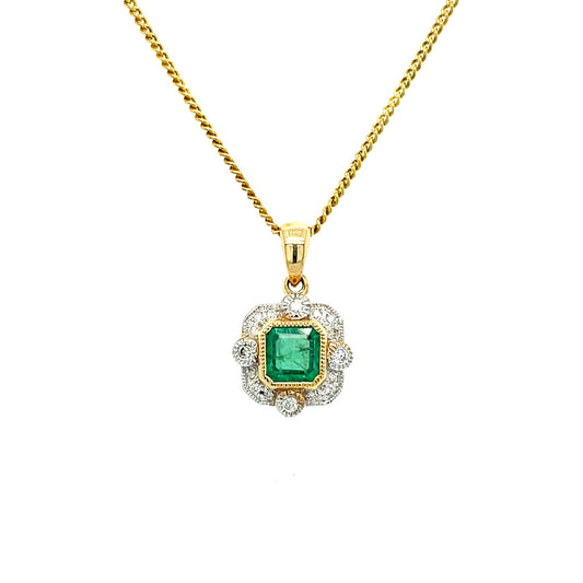 Natural Emerald & Diamond Pendant