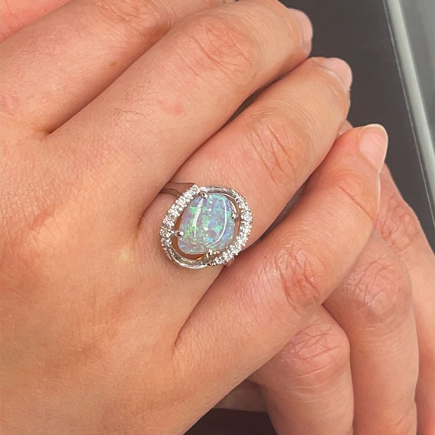 Natural Crystal Opal & Diamond Dress Ring
