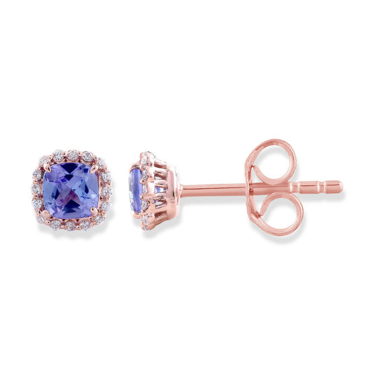 Natural Tanzanite & Diamond Rose Gold Stud Earrings