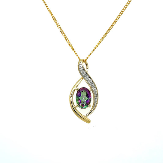 Natural Mystic Topaz & Diamond Pendant