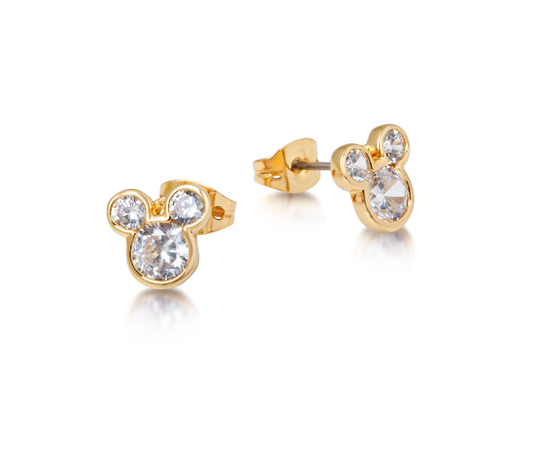 Mickey Mouse Crystal Stud Earrings - Gold
