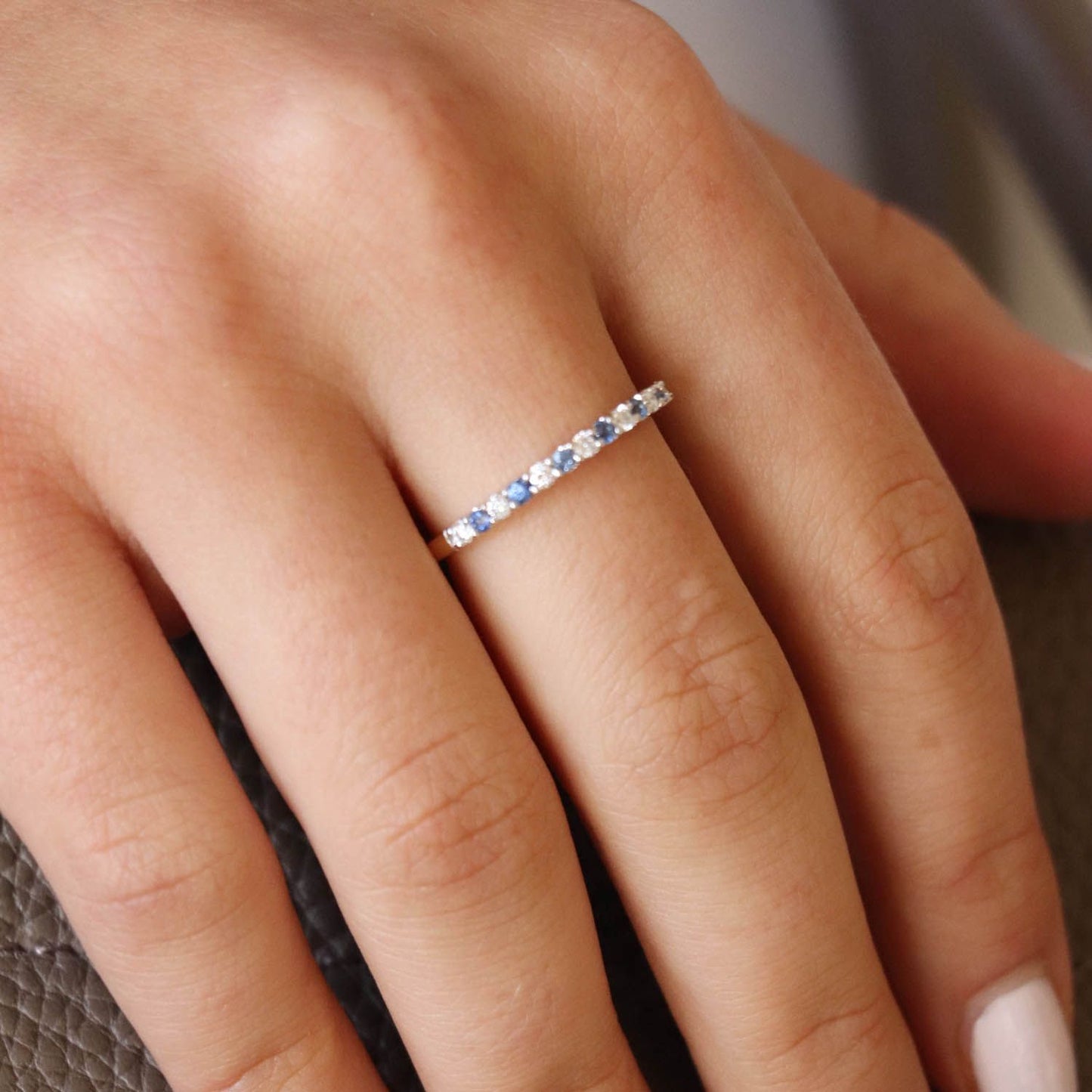 Natural Sapphire & Diamond Yellow Gold Band