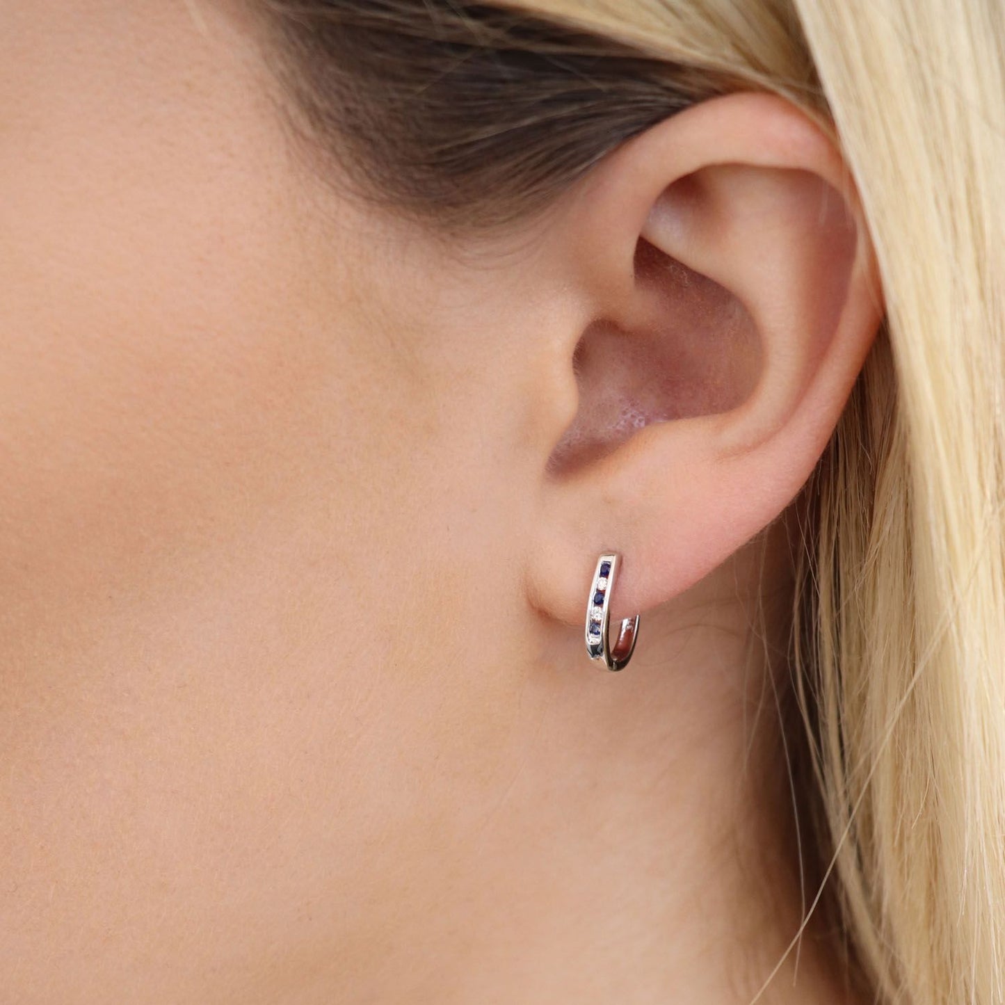 Natural Sapphire & Diamond White Gold Earrings