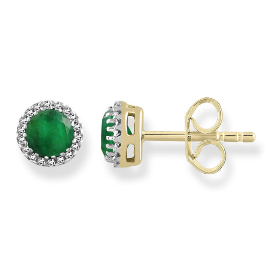 Natural Emerald & Diamonds Studs