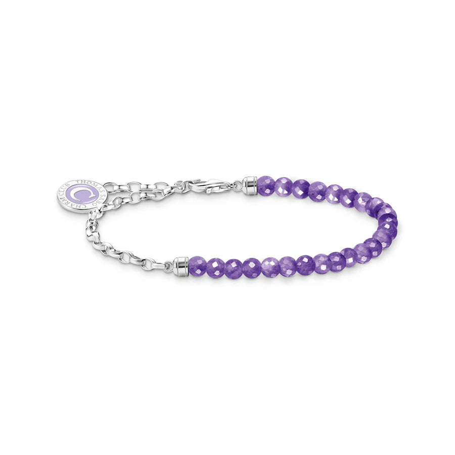 Silver Charm Bracelet With Violet Beads