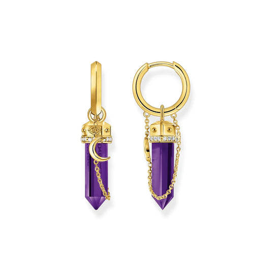 Cosmic Hoop Earrings With Imitation Amethysts