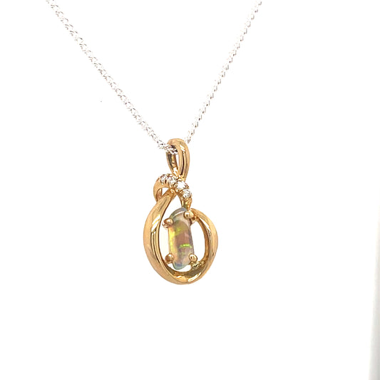 Natural Black Opal & Diamond Pendant