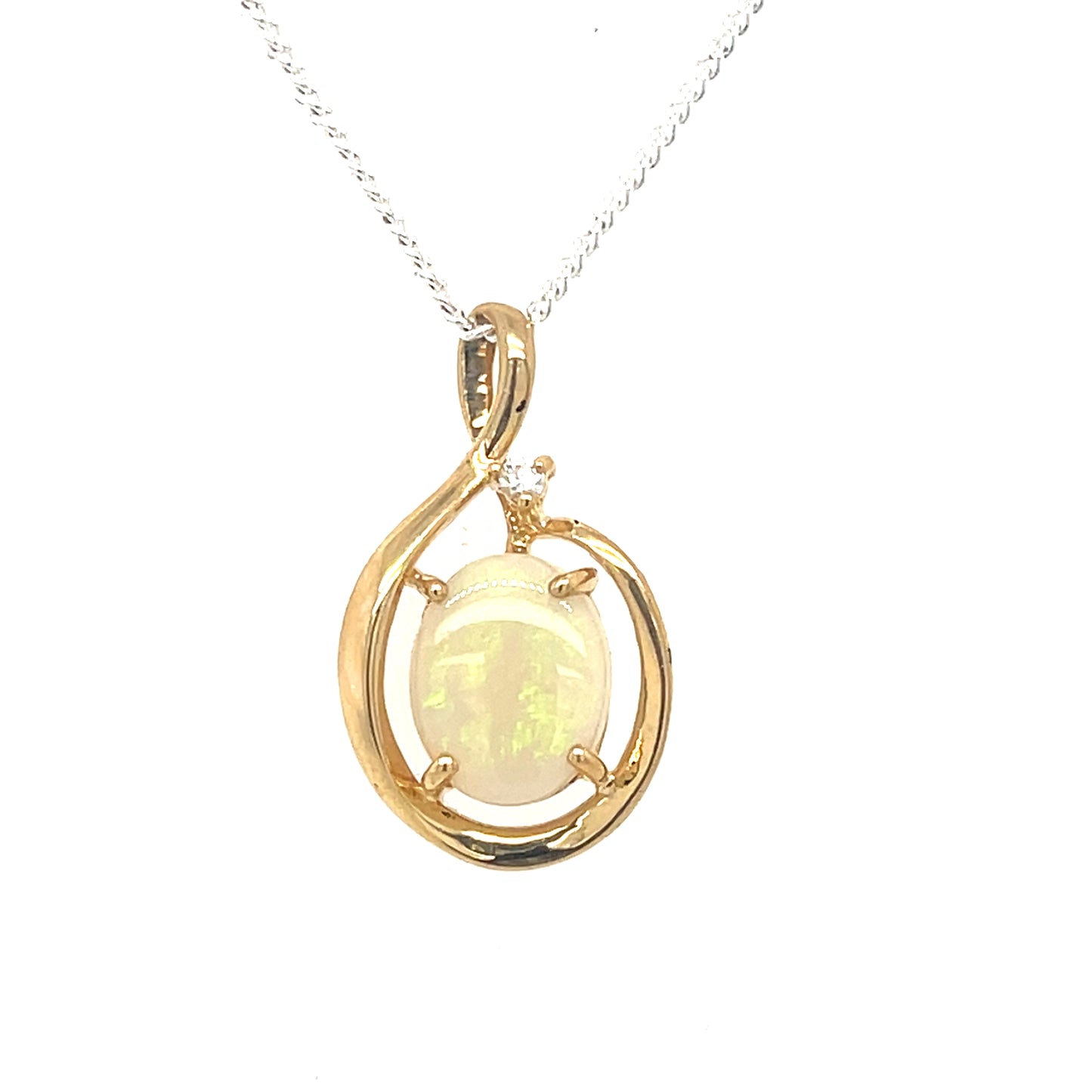 Natural solid Opal & Diamond Pendant