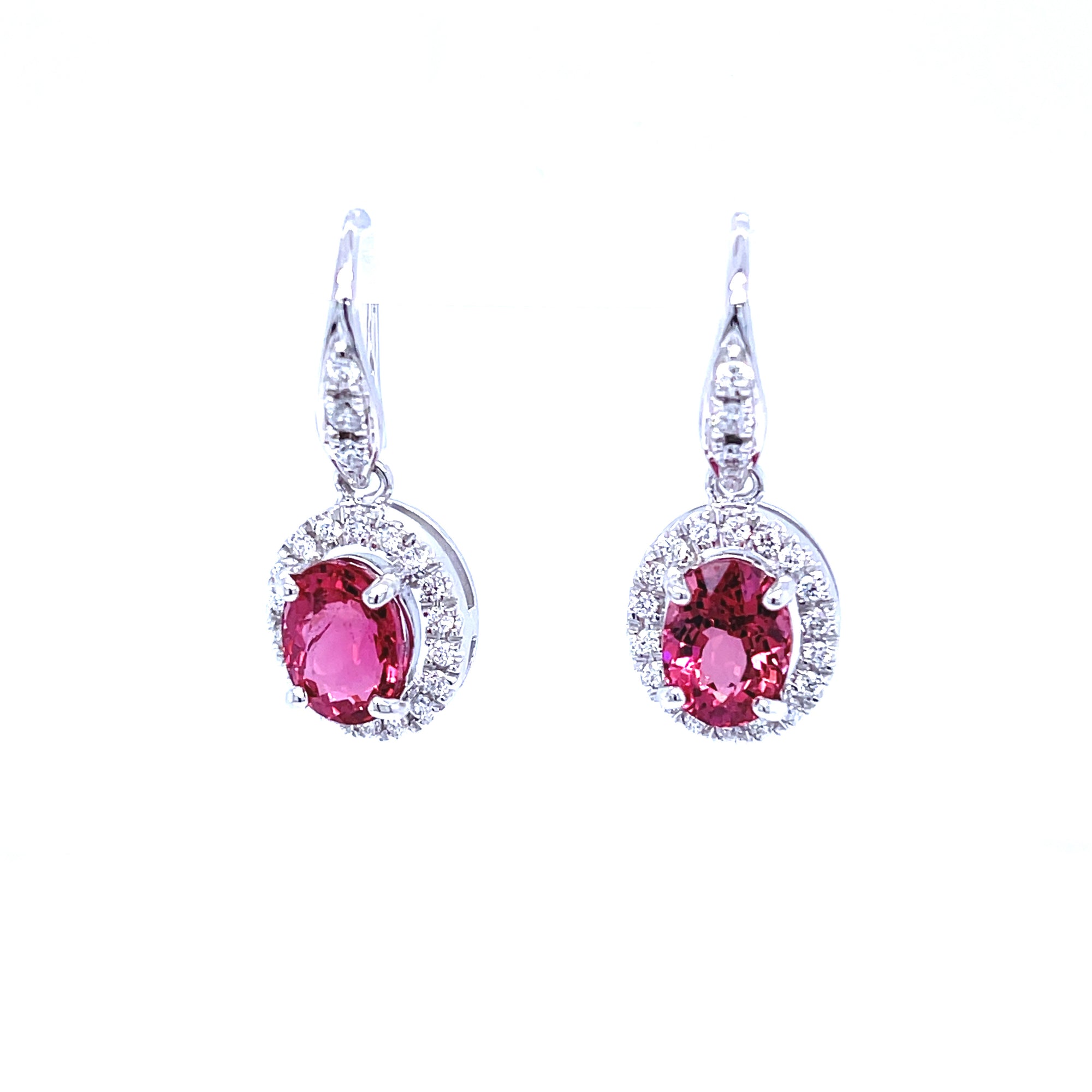 Natural Pink Tourmaline & Diamond Drop Earrings