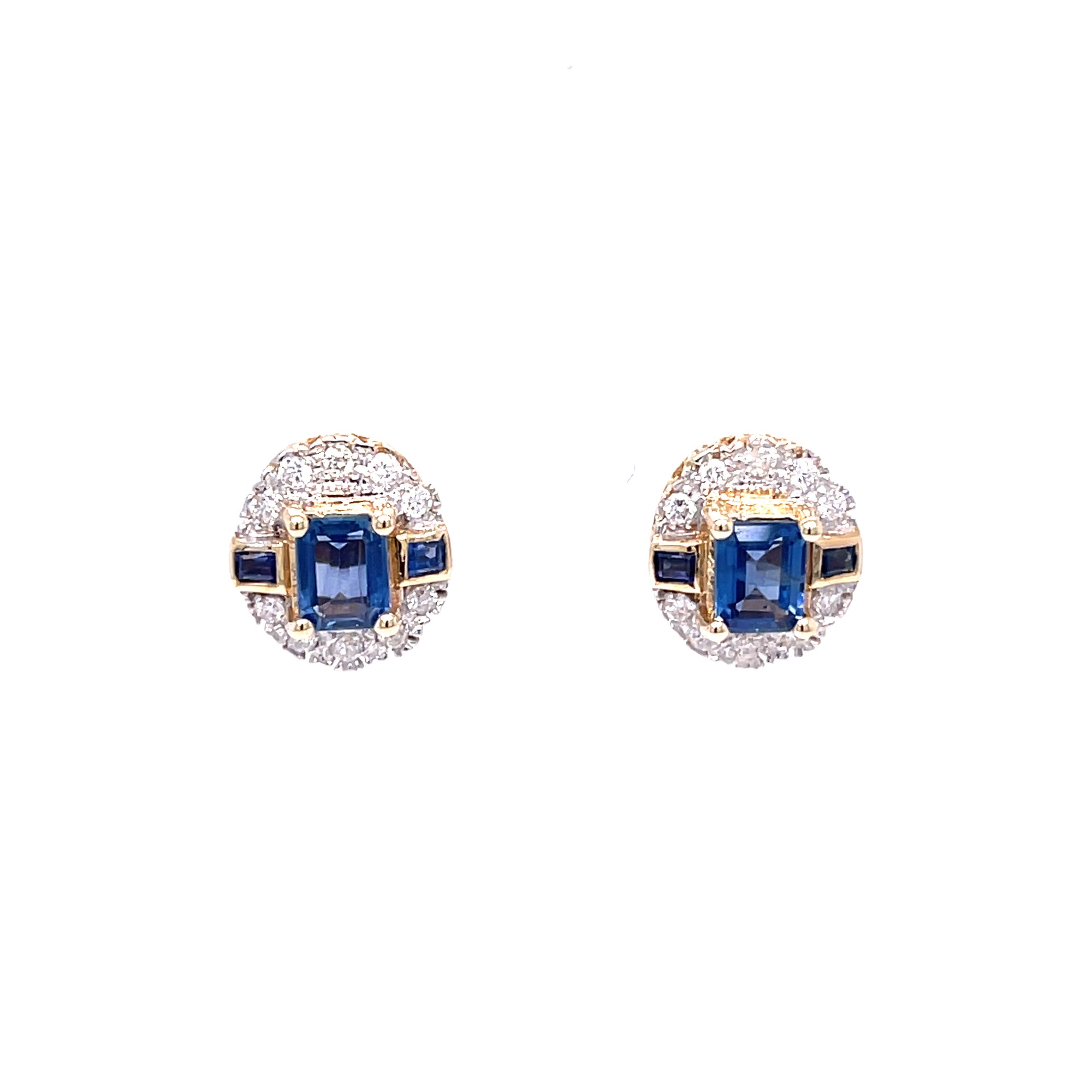 Natural Sapphire & Diamond Stud Earrings