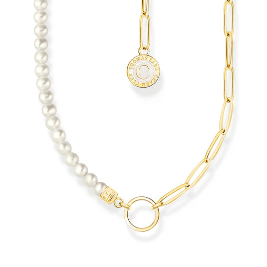 Charm Necklace With Pearls And Chain Links Gold